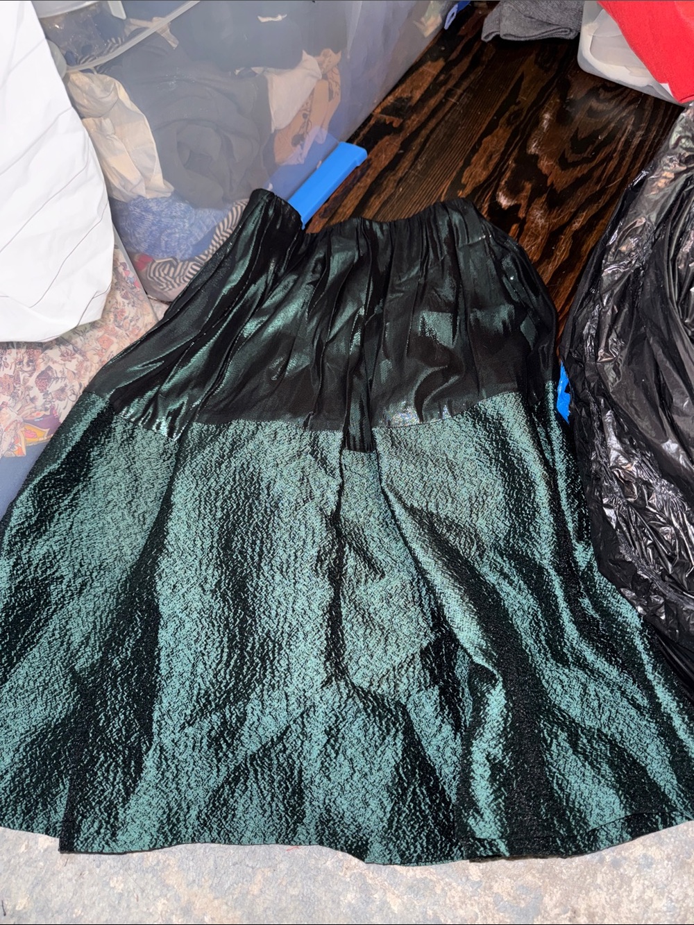 Emerald Sheen Pleated A-Line Skirt